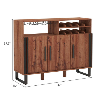 Dreamade Wine Bar Cabinet, Buffet Sideboard with 3 Doors & Adjustable Shelves, Liquor Cabinet