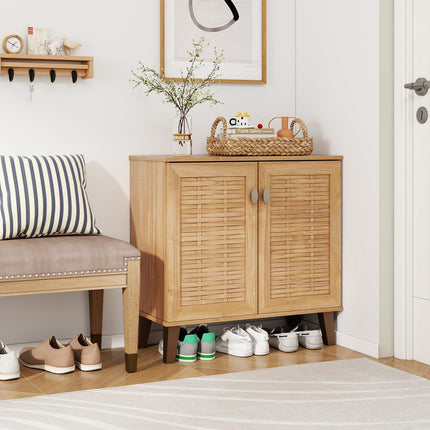 Dreamade Shoe Cabinet with Doors, 4-Tier Farmhouse Shoe Storage Cabinet with 3 Adjustable Shelves