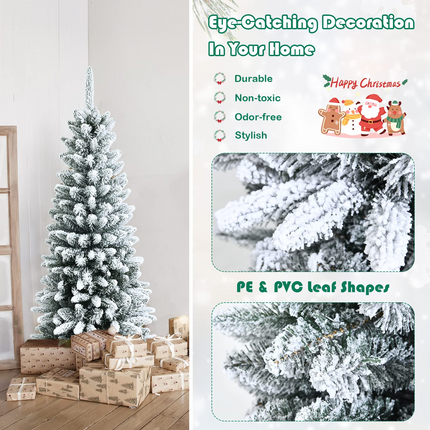 Dreamade Snow Flocked Pencil Christmas Tree, Hinged Artificial Slim Xmas Tree - DreamadeUS