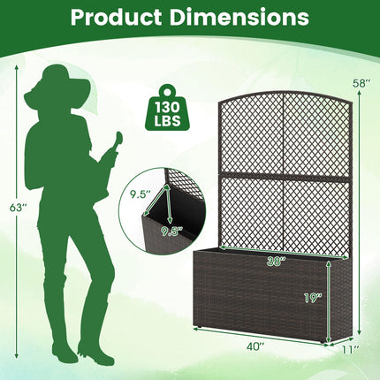 Dreamade Raised Garden Bed with Trellis | 58'' Tall PE Rattan Planter Box w/Liner & Drainage