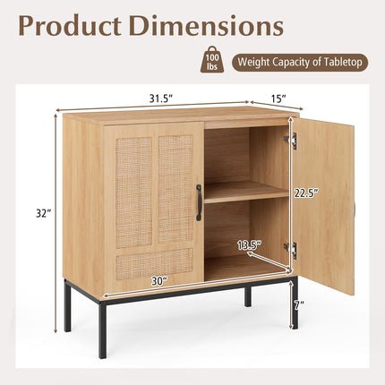 Dreamade Sideboard Cabinet Boho Rattan Buffet Cabinet with Storage Adjustable Shelves 2 Doors