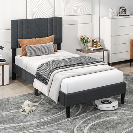 Dreamade Queen/Full/Twin Size Modern Upholstered Platform Bed Frame with Vertical Channel Tufted Headboard