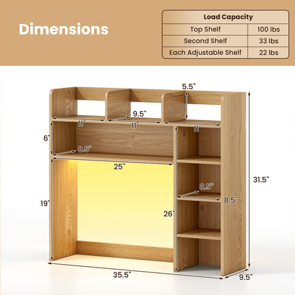 Dreamade 35.5" Desktop Bookshelf with LED Lights