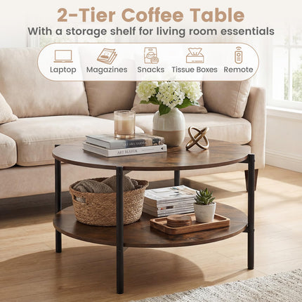 Dreamade 33.5" Small Center Table with Open Storage Shelf and Heavy-Duty Metal Frame