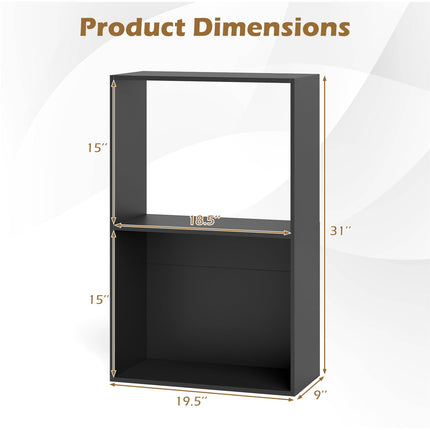 Dreamade 3-Tier Bookshelf | 2-Cube Bookcase w/Open Storage Compartment (1/2)