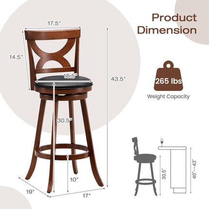 Dreamade Bar Stools Set of 2, 30.5" Counter Height Bar Dining Chairs with Back & Footrest, Rubber Wood Frame