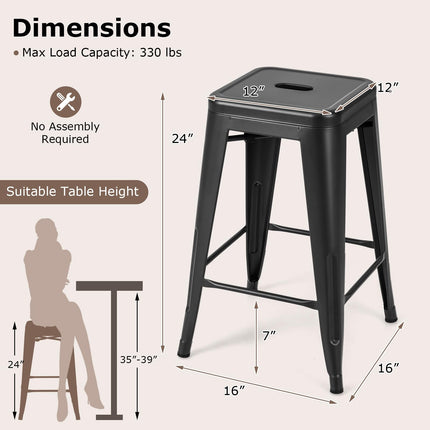 Dreamade Metal Backless Bar Stools Set of 4, 24" Industrial Counter Height Bar Stools w/Cut-Out Handle, Footrest