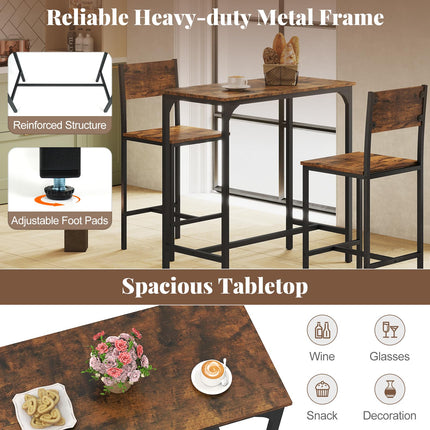 Dreamade Bar Table and Chair Set with 2 Counter Height Bar Stools