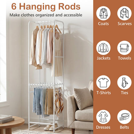 Dreamade Heavy-Duty White Garment Rack with 6 Hanging Rods & 10 Pants Hangers