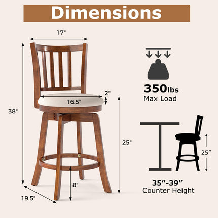 Dreamade 25" Counter Height Stools Set of 2/4 with Rubber Wood Legs & Footrest & Upholstered Seat