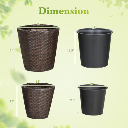 Dreamade Set of 2 Plastic Planters | 15 Inch & 11.5 Inch Taper Rattan Planters with Drainage Holes