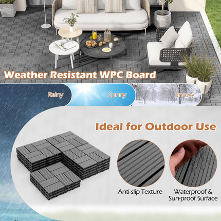 Dreamade 18/36 PCS Interlocking Deck Tiles - 12" x 12" Composite Decking Boards Waterproof All Weather