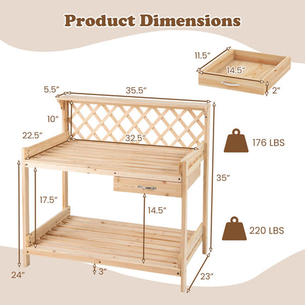 Dreamade Wood Potting Table with 3 Tier Shelves