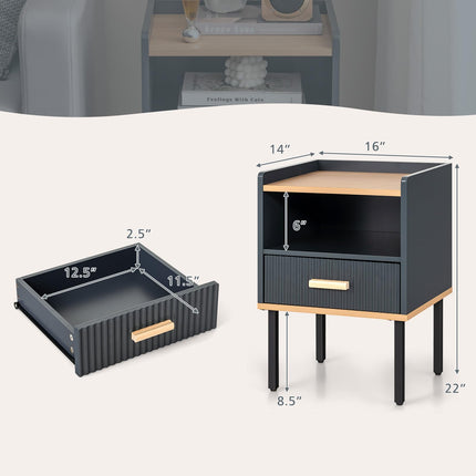 Dreamade Modern Nightstand with Drawer - Bedside Table with Open Shelf, Gray