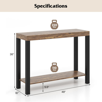 Dreamade 48-Inch Bar Table, Narrow Pub Table with Counter Height, Open Shelves, Solid Wood Frame