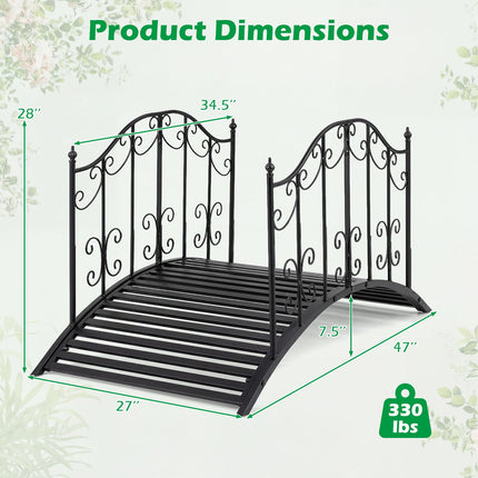 Dreamade 4 FT Metal Garden Bridge with Powder-Coated Finish & Scrollwork Rails