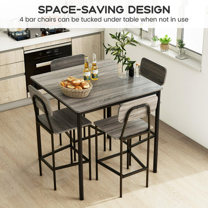 Dreamade 5-Piece Dining Table Set W/Counter Height Table & 4 Bar Stools