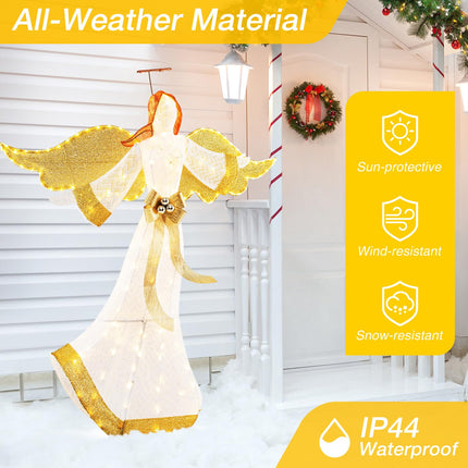 Dreamade 5.2 FT Christmas Lighted Angel, Pre-Lit Winged Holiday Figure Angel with180 Warm White LED Lights