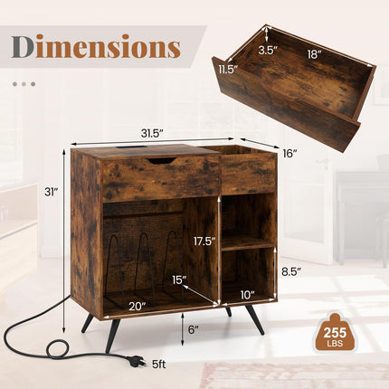 Dreamade Large Record Player Stand with Charging Station