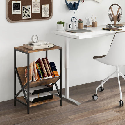 Dreamade Record Player Stand, 3-Tier End Table w/ V-Shaped Magazine Holder, Turntable Stand with Record Storage Up to 80 Albums