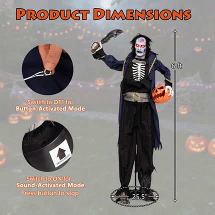 DREAMADE 6 FT Halloween Standing Pop-Up Headless Pirate Animatronic