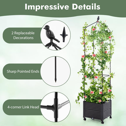 Dreamade Raised Garden Bed with Tomato Cages, Obelisk & Bird Top
