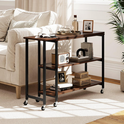 Dreamade 360° Free Rotating Sofa Side Table with 2-Tier Storage Shelves