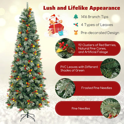 Dreamade 9ft Pre-Lit Artificial Christmas Tree, Hinged Xmas Tree with 1416 PVC & Pine Needles