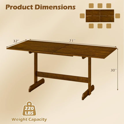Dreamade 71" Dining Table with H-shaped Rubber Wood Leg and Wood Grain Tabletop