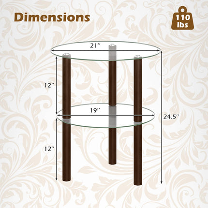 Dreamade Round/Square 2-Tier Sofa Side Table with Clear Tempered Glass Top & Shelf (1/2)