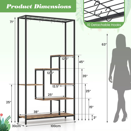 Dreamade 71" Tall Plant Stand Indoor, 6-Tier Metal Plant Shelf with 10 Hanging Hooks