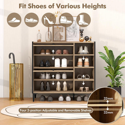 Dreamade Shoe Cabinet with Flip & Slide Doors, Shoe Storage Cabinet with Adjustable Cube Shelves(Louvered Doors)