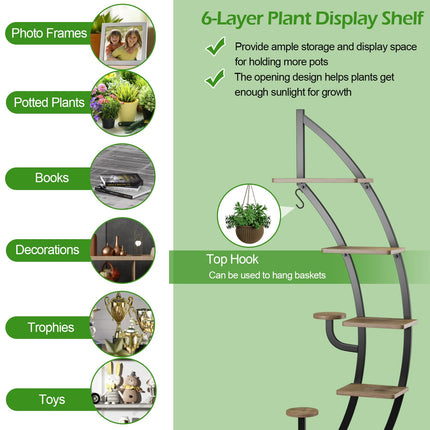 Dreamade 6 Tier Metal Plant Stand Indoor, 61" Half Moon Plant Shelf