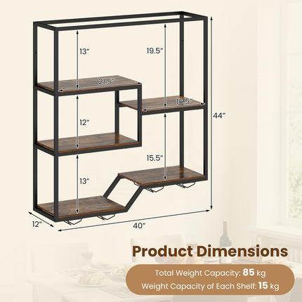 Dreamade Wall Mounted Wine Rack 6-Tier Hanging Bar Shelf with Bottle Display Shelf and Glass Holder