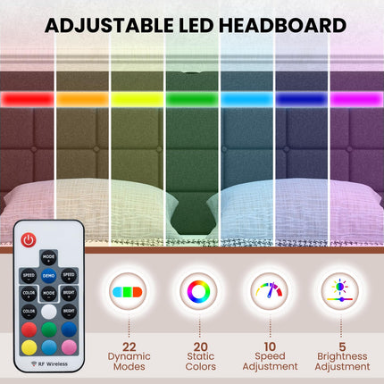 Dreamade Full/Twin Size Bed Frame with LED Lights and 4 Drawers