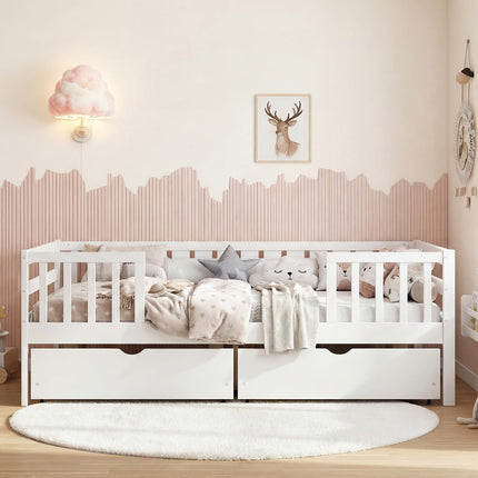 Dreamade Full Kids Bed with Storage Drawers Wood Montessori Bed