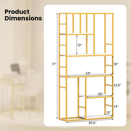 Dreamade 5-Tier Bookshelf 71" Freestanding Golden Bookcase with Open Storage Shelves