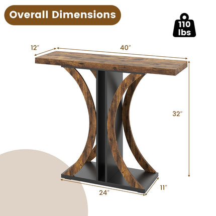 Dreamade 40" Narrow Console Table | T-Shaped Entryway Table with Open Storage Shelve