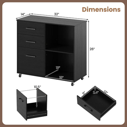 Dreamade 3-Drawer Mobile File Cabinet with Open Storage Shelves
