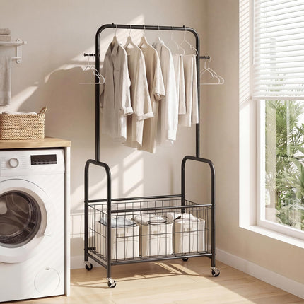 Dreamade 35" Clothes Rack with Storage Basket & Lockable Wheels