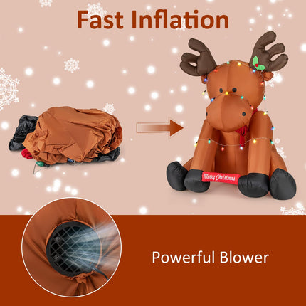 Dreamade 8.5 FT Tall Multi-Color Lighted Xmas Inflatable Reindeer Sitting on The Ground