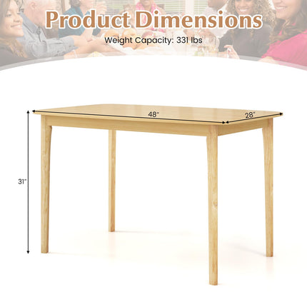 Dreamade 48" L Rectangular Wooden Dining Table, Solid Rubber Wood Kitchen Table (Natural)