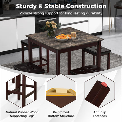 5-Piece Bar Table Set Counter-Height Dining Table and 4 Bar Stools-Brown & White