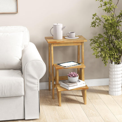 DreamadeFolding 3 Tier Step Ladder, Multipurpose 3-in-1 Wood Step Stool with Anti-Slip (Natural)