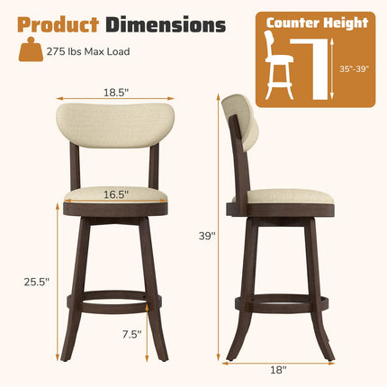 Dreamade 25.5" Counter Height Upholstered Linen Barstools