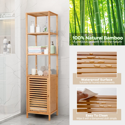 3-Tier Slim Shelving Unit with Shutter Door & Anti-Toppling Device