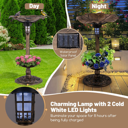 Dreamade Bird Bath for Outside, 30 inch Solar Lighted Bird Bath and Feeder with Flower Planter