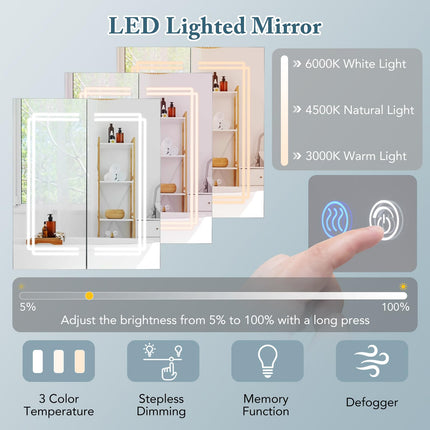 Dreamade Bathroom Medicine Cabinet with 3 Light Colors