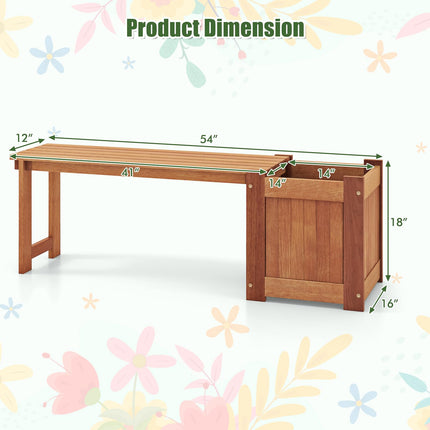 Dreamade Outdoor Bench with Raised Garden Bed, Wood Seat with Teak Oil Finish, Planter Box with Open-Ended Base