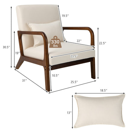 Dreamade Modern Accent Chair with Pillow - Comfy Upholstered Lounge Armchair with Anti-Slip Felt Pads